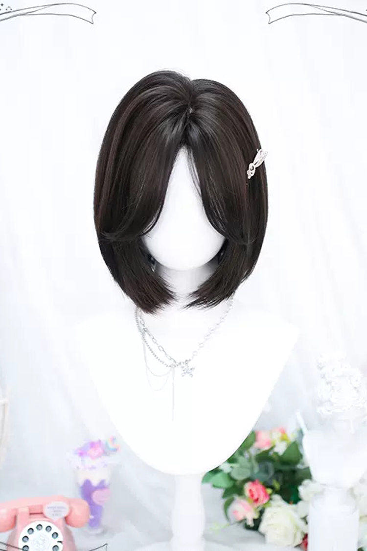 Black Natural Center Parted Sweet Lolita Short Wigs - Black - 1