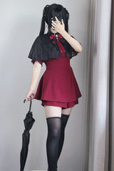 Choir Fake Collar Short Sleeves Lace Jirai Kei Japanese Dress Set 2 Colors - Product - 3