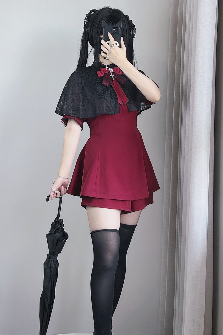 Choir Fake Collar Short Sleeves Lace Jirai Kei Japanese Dress Set 2 Colors - Product - 3