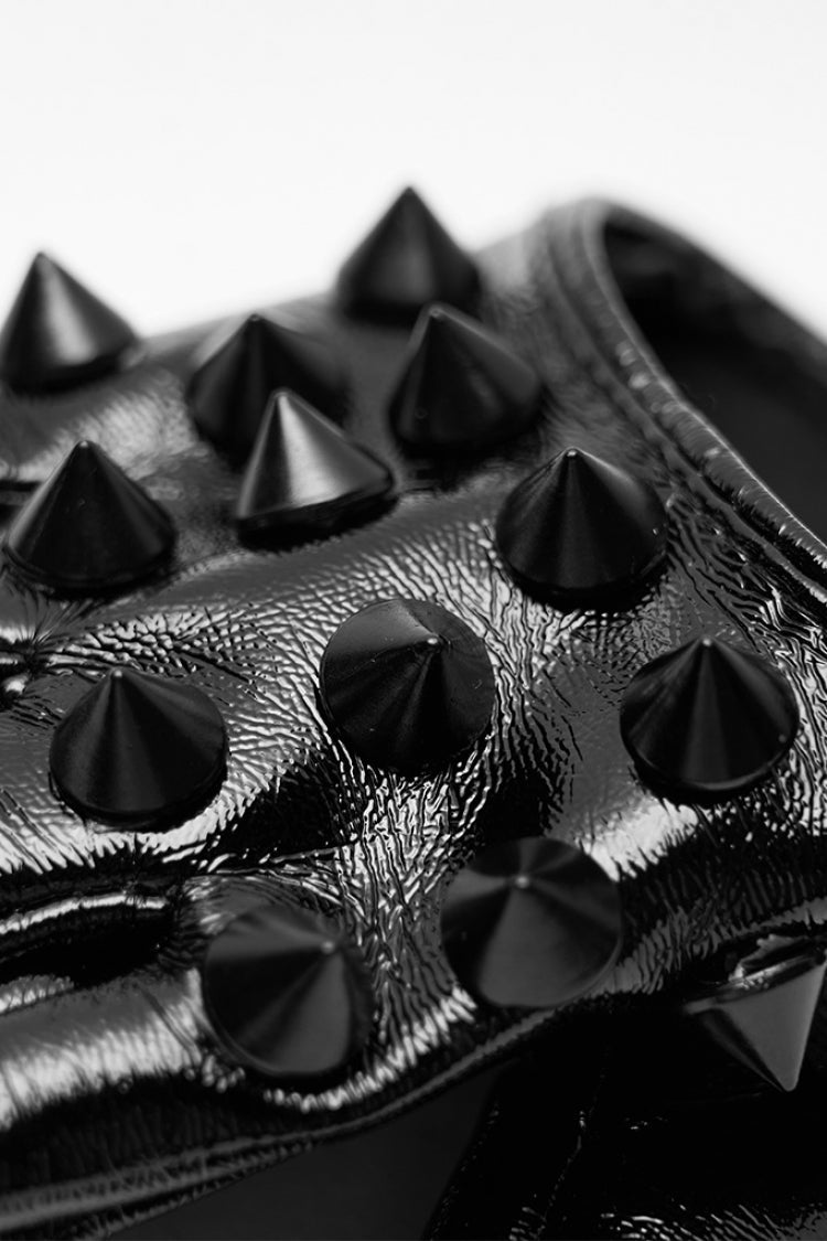 Black Leather Rivets Women's Steampunk Gloves - Product - 3