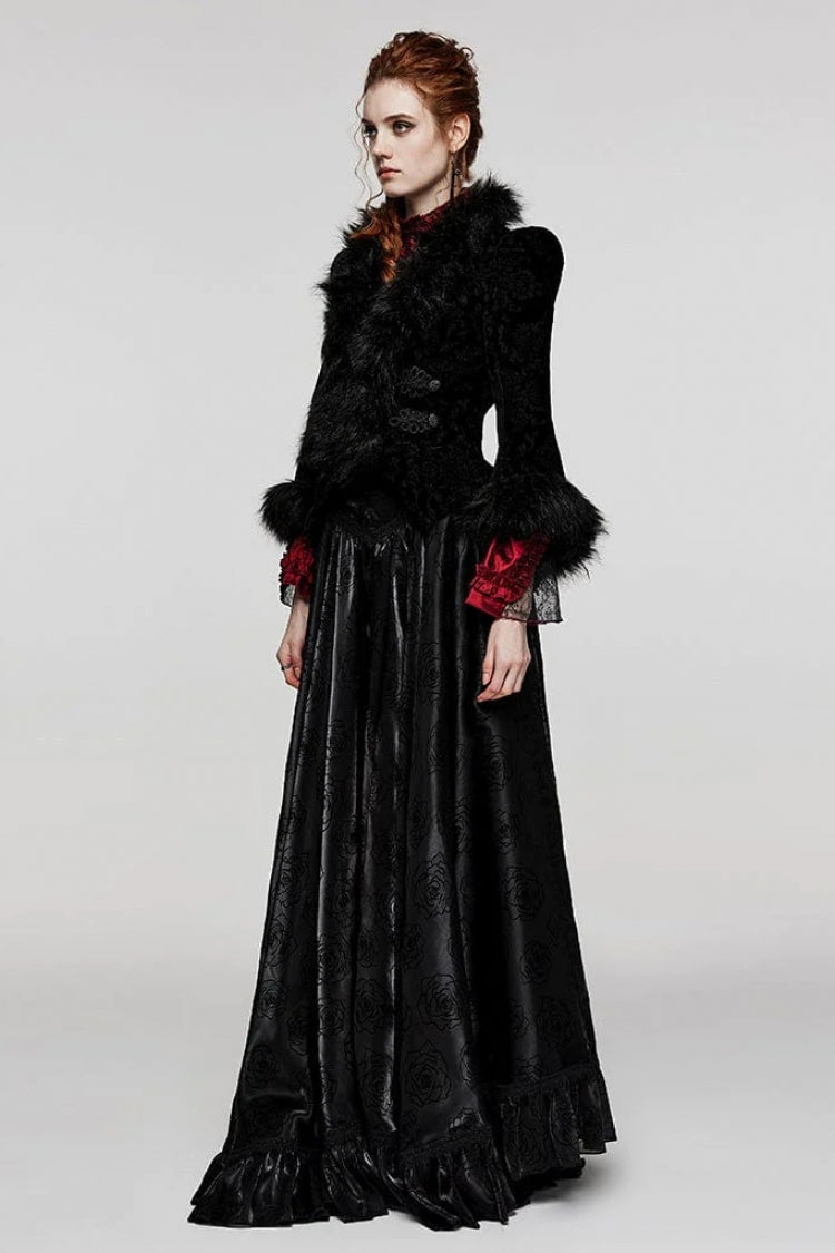 Women's V Collar Long Sleeves Faux Fur Stitching Gothic Coat 4 Colors - Product - 3