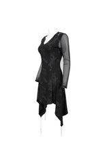 Black Shoulder Cutout Tie Rope V Neck Pattern Print Decorative Women's Gothic Dress - Product - 6
