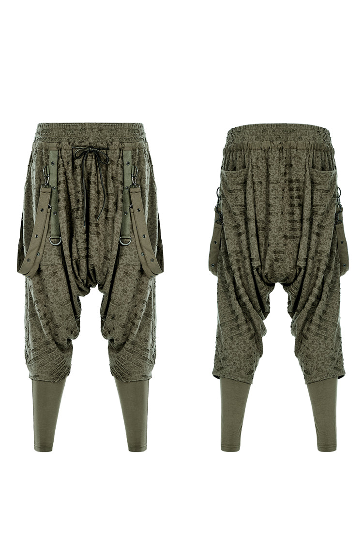 Green Ripped Men's Punk Sagging Pants with Straps - Product - 5