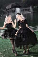 Black Twin Ivory Towers Ruffle Gothic Lolita Drawstring Jsk - Product - 10