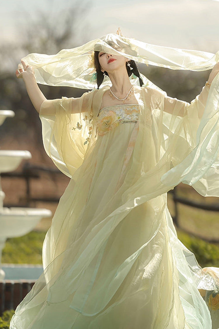 Multi-Color [Spring Banquet] High Waisted Ombre Embroidered Women's Sweet Classic Hanfu Dress Set - Product - 4