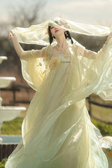 Multi-Color [Spring Banquet] High Waisted Ombre Embroidered Women's Sweet Classic Hanfu Dress Set - Product - 4
