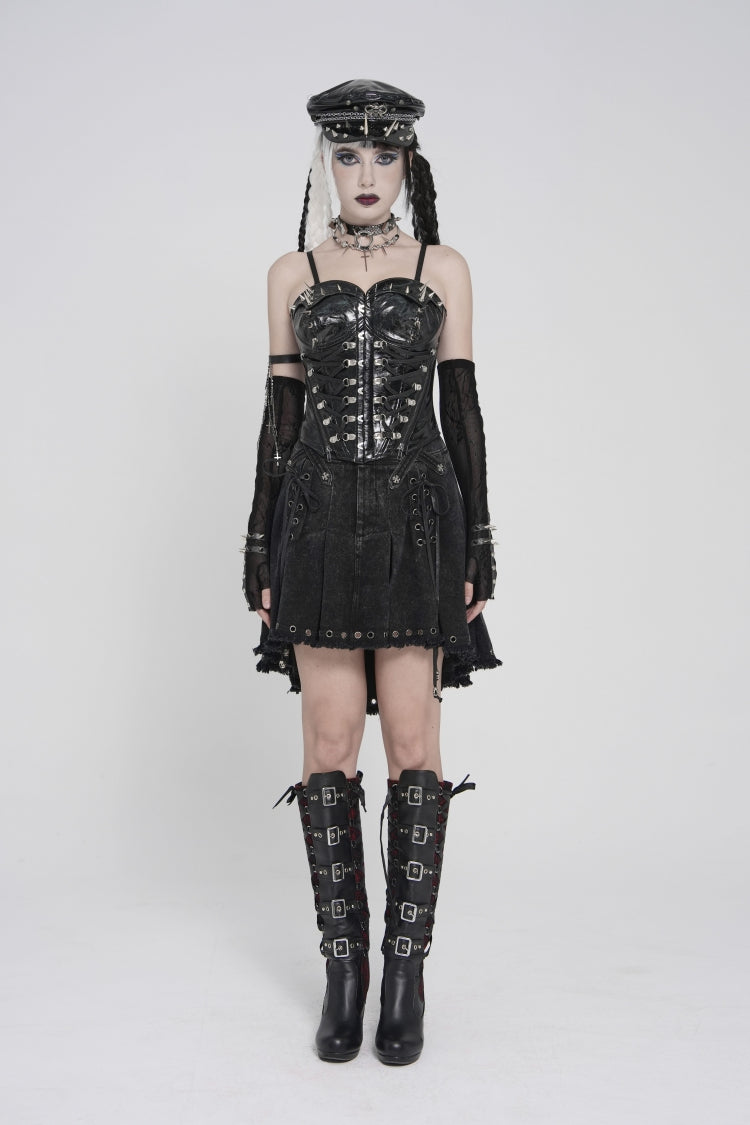 Black Lace-Up Slim Studded Zippered Women's Punk Corset - Product - 2