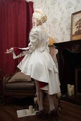 White Double-breasted Short Front and Long Back Irregular Gothic Lolita Coat - Product - 10