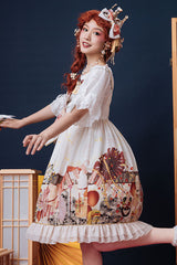 White Demon Mask Print Bowknot High Waisted Sling Sweet Lolita Dress - Product - 2