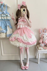 Pink Cream Multi-Layered Polka Dots Print Ruffle Bowknot Sweet Lolita Jsk Dress - Product - 4