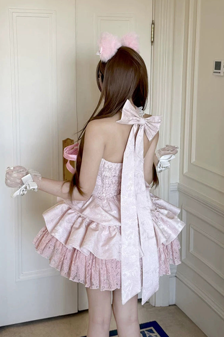 Pink [Kitten Sweetheart] Multi-Layered Ruffled Bow Lace-Up Princess Ballet Sweet Lolita Jsk Dress - Product - 8
