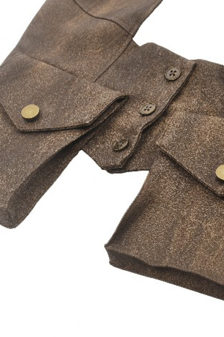 Brown Point Lapel Collar Sleeveless Women's Steampunk Utility Vest with Cargo Pockets - Product - 14