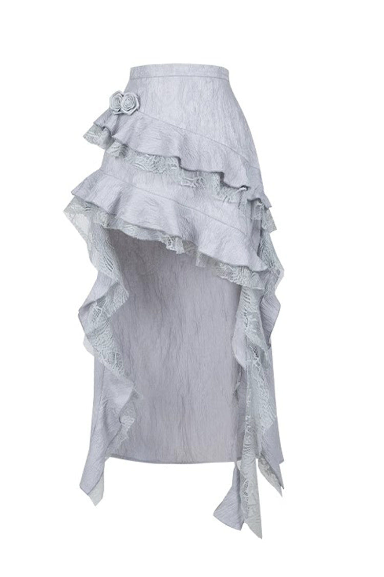 Silver Grey [Twilight] Ruffle Lace Irregular Gothic Witch Lolita Fishtail Skirt Set - Product - 6