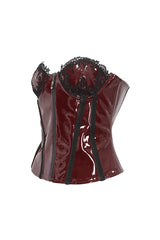 Red Lace Splice Patent Leather Women's Punk Overbust Corset - Product - 8