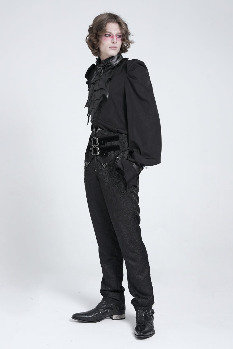 Black Double Buckles High Waisted Embroidery Men's Gothic Suit Pants - Product - 8