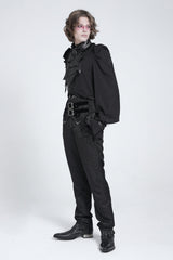 Black Double Buckles High Waisted Embroidery Men's Gothic Suit Pants - Product - 8