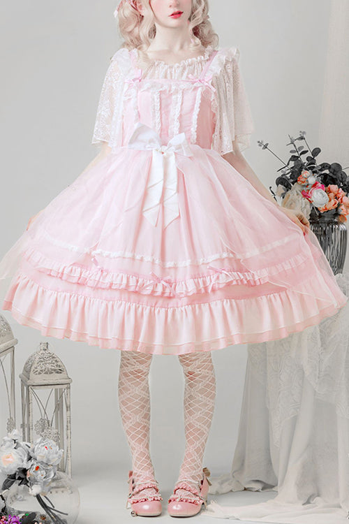 Pink Chiffon High Waist Multi-Layer Ruffled Sweet Lolita JSK Dress - Pink - 1