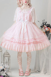Mousseline de soie rose taille haute multicouche à volants (robe seule) vue de face
