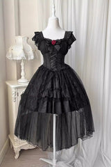 Black Elegant Bride Gorgeous Tea Party Gothic Lolita Tiered Dress - Product - 9