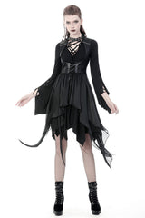Black Chiffon Sleeveless Cut-Out Chest Irregular Hem Lace-Up Buckled Women's Punk Jacket - Product - 10