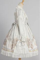 Round Collar Ruffled Long Sleeves Reunion World Print Classic Lolita OP Dress - Product - 6