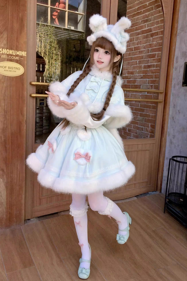 [Sweet Dream Bunny] Furry Bowknot Sweet Lolita Dress 2 Colors and 2 Versions - Product - 23