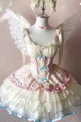 Pink [Dream Girl] Multi-Layered Ruffle Bowknot Lace Ballet Sweet Lolita Dress - Pink - 1