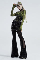 Black Python Print Mesh Women's Gothic Flared Pants - Product - 4