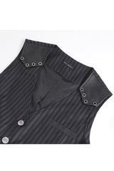 Black Striped V Collar Stitching Slim Men's Gothic Vest - Product - 7