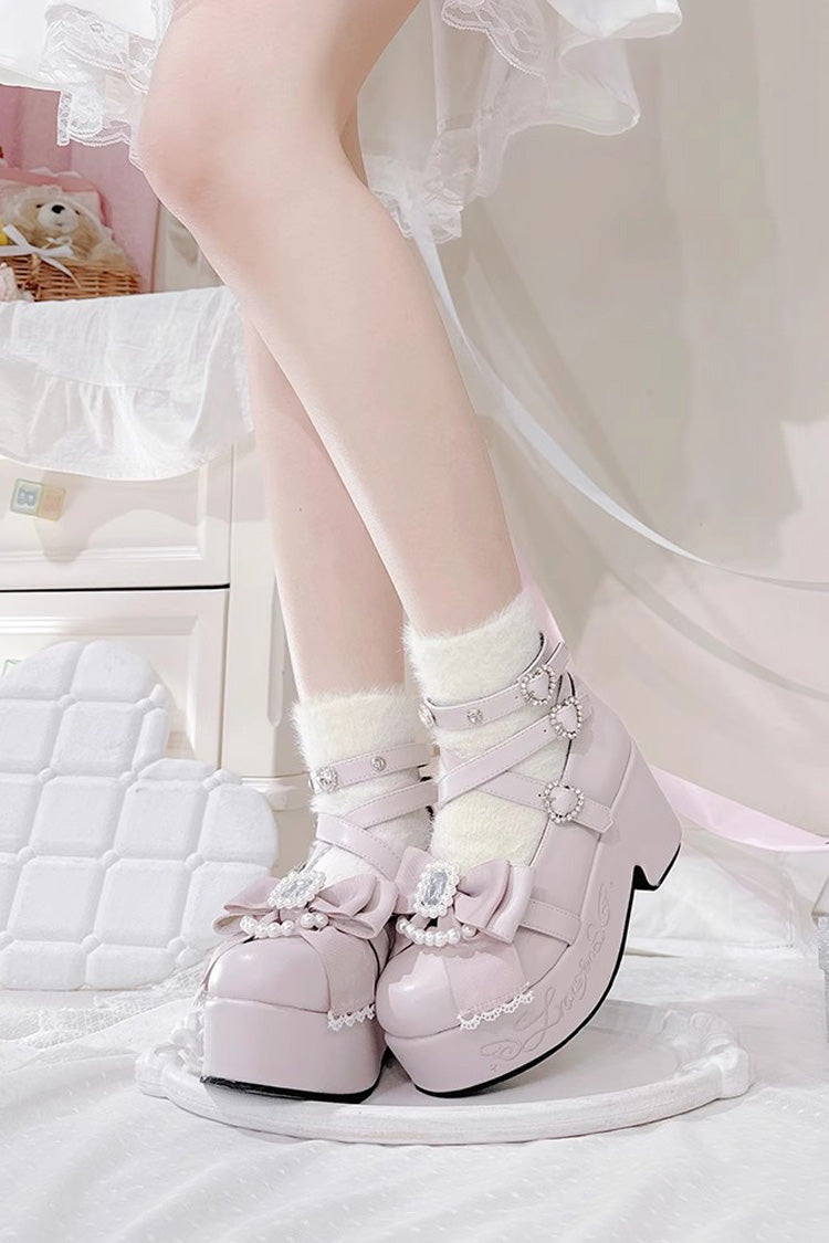 [Declaration Of First Love] Embroidery Bowknot Sweet Jirai Kei Japanese Platforms Shoes 4 Colors - Product - 8