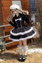 [Winter's Wish] Double-Layered Jacquard Bowknot Furry Sweet Lolita Jsk Dress 2 Colors - Product - 14