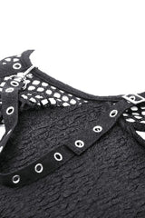 Black Off Shoulder Long Sleeves Cut-Out Spliced Mesh Women's Punk Top - Product - 11