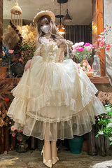 Apricot [Moonlight Sonata] Ruffle Cardigan Bowknot Lace Sweet Vintage Lolita Jsk Dress - Product - 4