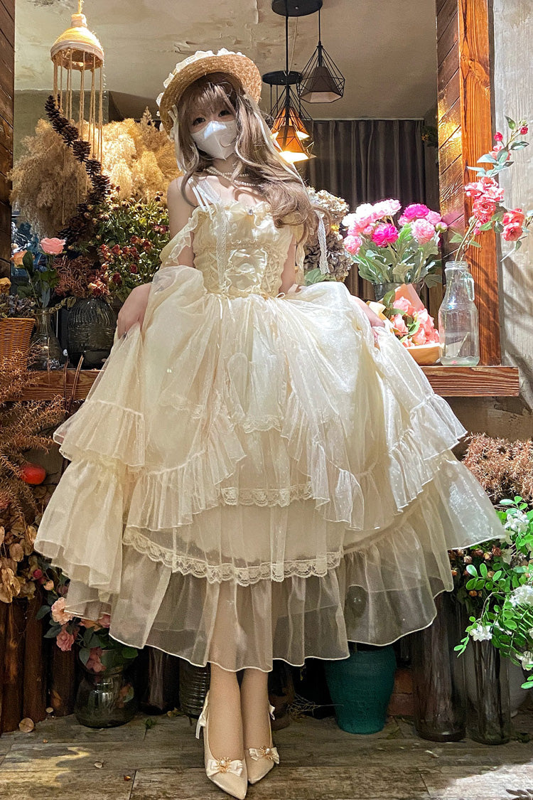 Apricot [Moonlight Sonata] Ruffle Cardigan Bowknot Lace Sweet Vintage Lolita Jsk Dress - Product - 4