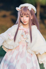 Ivory Plush Bunny Ears Bowknot Sweet Princess Lolita Cloak Coat - Product - 2