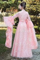 Pink V Collar High Waisted Embroidery Slim Women's Classic Chinese Style Hanfu Dress Full Set - Product - 4