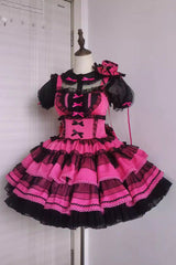 Rose Pink Pray Multi-Layered Bowknot Lace Sweet Lolita Dress - Rose Pink - 1