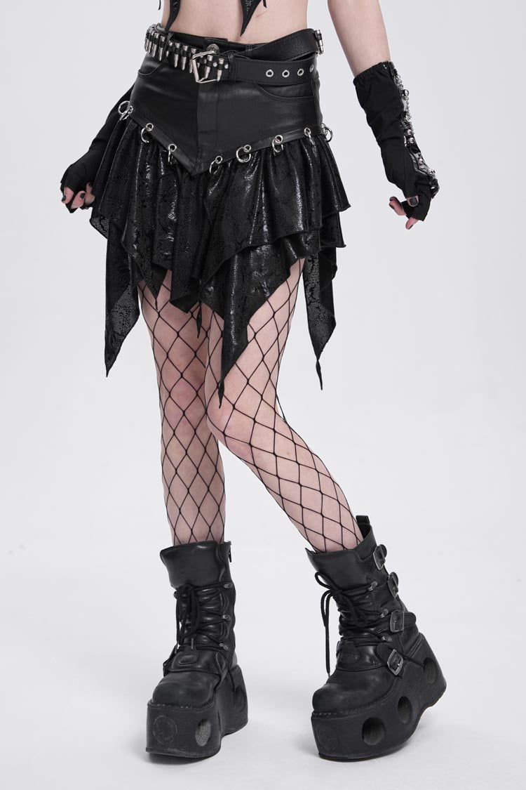 Black High Waisted Ruffle Irregular Women's Punk Skirt - Product - 3