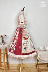 Red [Tea Party] Short Sleeves Print Ruffle Bowknot Lace Sweet Elegant Lolita Dress - Product - 7