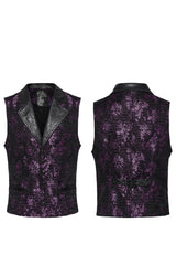 Violet V Collar Sleeveless Print Skull Buckle Men's Gothic Vest - Product - 5