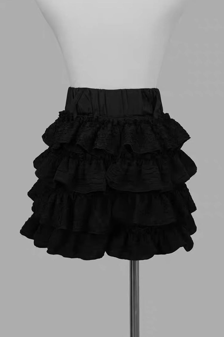 Sweet Multi-Layered Ruffle Jirai Kei Skirt 2 Colors - Black - 2