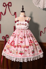 Mint Strawberry Dessert Print High Waisted Ruffle Bowknot Sweet Lolita JSK Dress 4 Colors - Product - 20