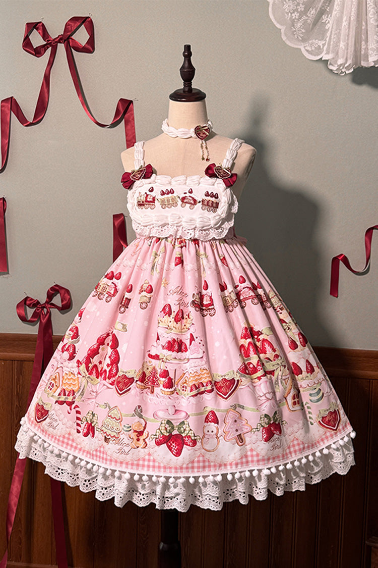 Mint Strawberry Dessert Print High Waisted Ruffle Bowknot Sweet Lolita JSK Dress 4 Colors - Product - 20