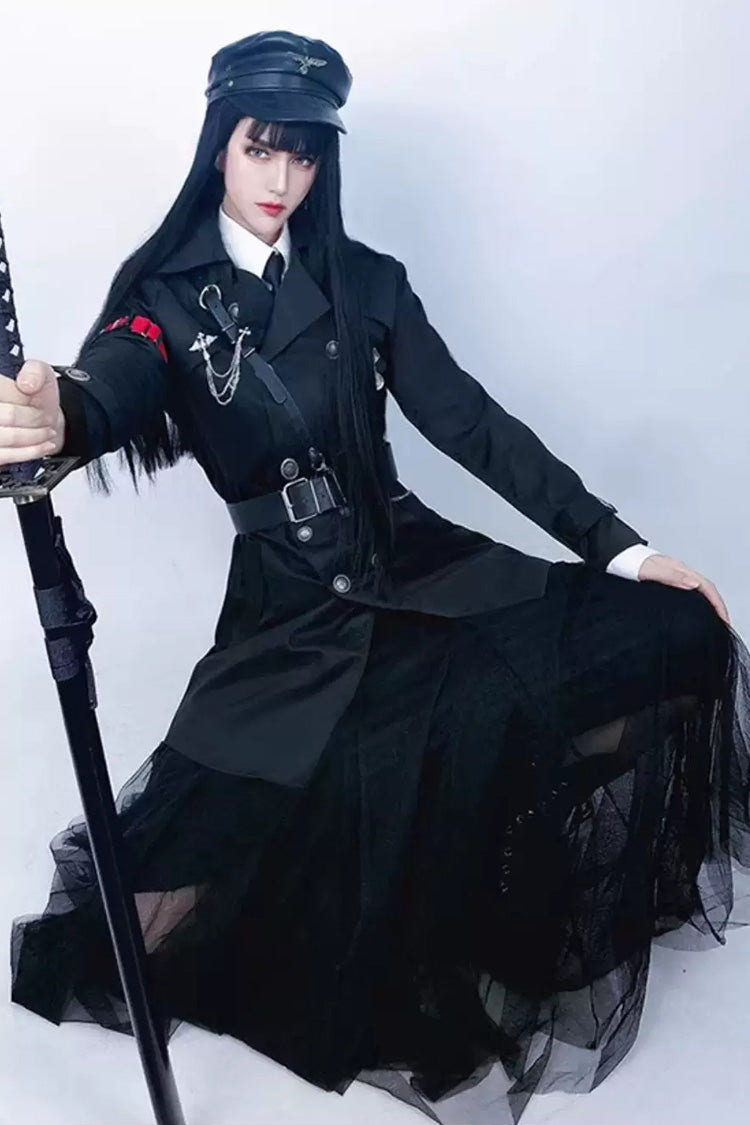 Black [The Judge] Long Sleeves Gothic Military Handsome Ouji Lolita Coat - Product - 5