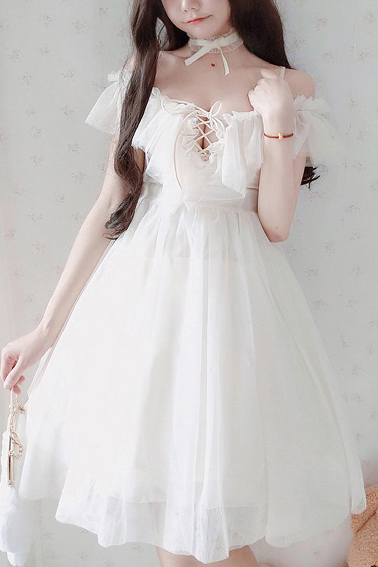 Witte boothals lief JSK strapless jurk (alleen jurk) detailweergave 5