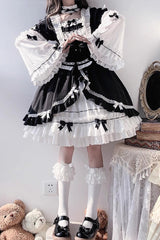 White/Black Hime Sleeves Multi-layer Ruffle Cardigan Bowknot Gothic Princess Lolita Dress - Product - 12