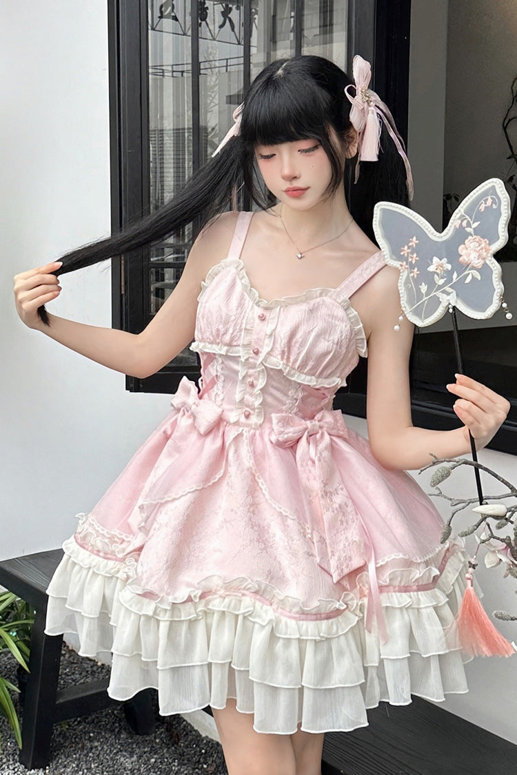 Pink Spring Flower Notes Ruffle Bowknot Lace Sweet Princess (Dress Only) detail view 9
