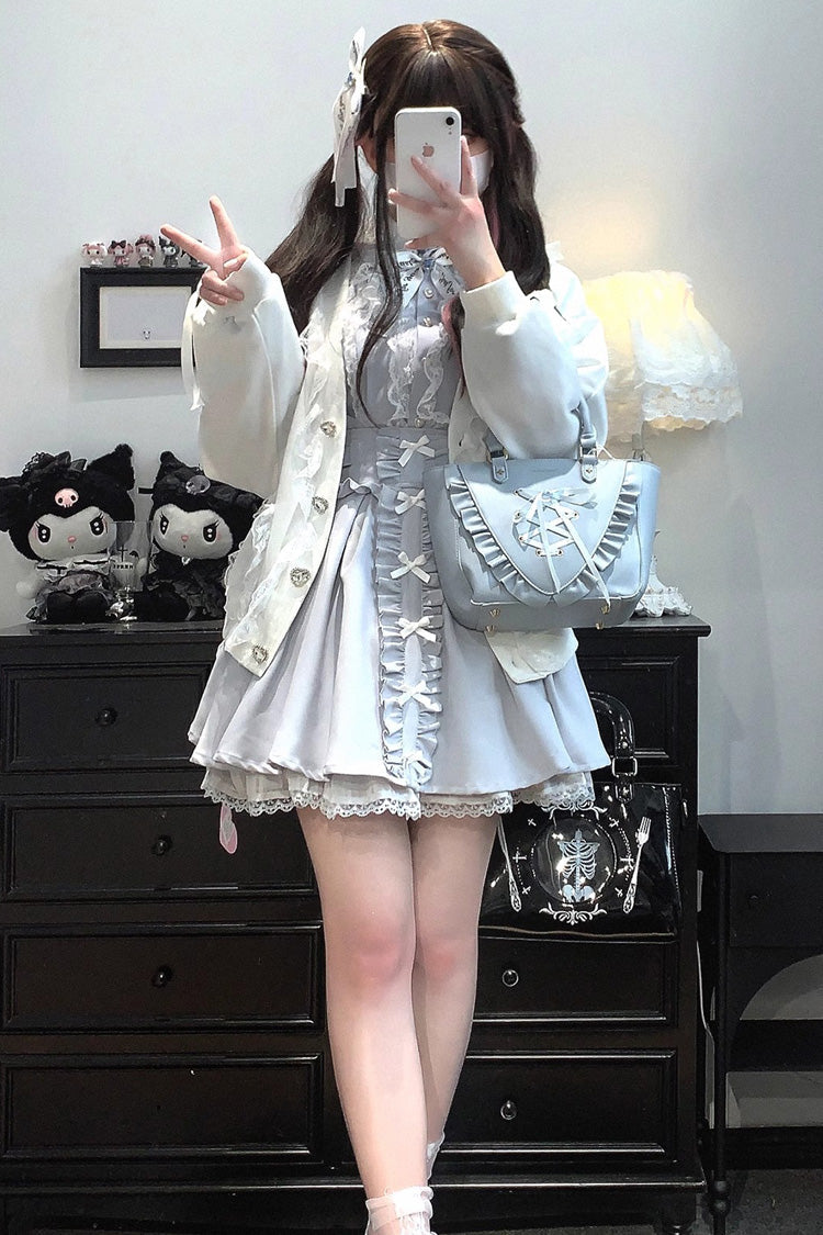 [Dolls Only] Ruffle Bowknot Lace Lace-Up Sweet Jirai Kei Strap Dress 4 Colors - Product - 6