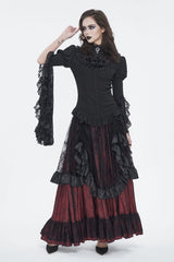 Black/Red Ruffle Lace Drawstring Women's Gothic Skirt - Product - 2