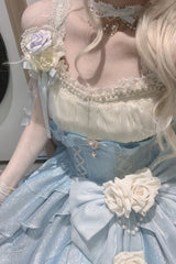 Blue [Rose Heart Knot] Ruffle Hanayome Bowknot Sweet Princess Gorgeous Lolita Jsk Dress - Product - 6